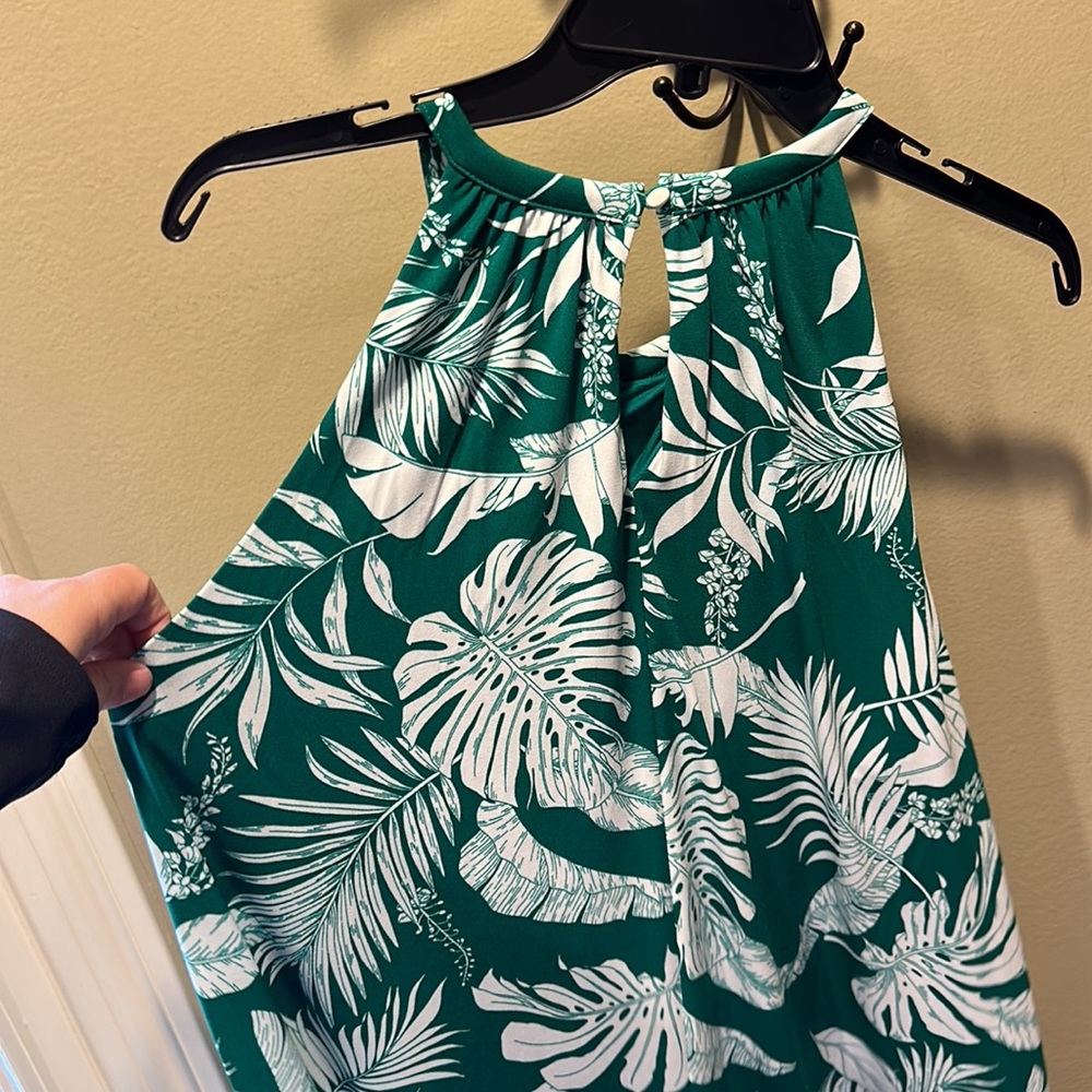 NWT TAHARI Green White tropical Jersey High Neck Swing Dress with POCKETS!! Sz M - Picture 6 of 6
